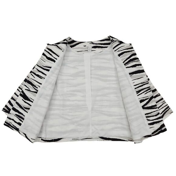 Chico's Jacket Womens Medium White Black Lined 3/4 Sleeve Round Neck Zebra Print - Picture 4 of 10